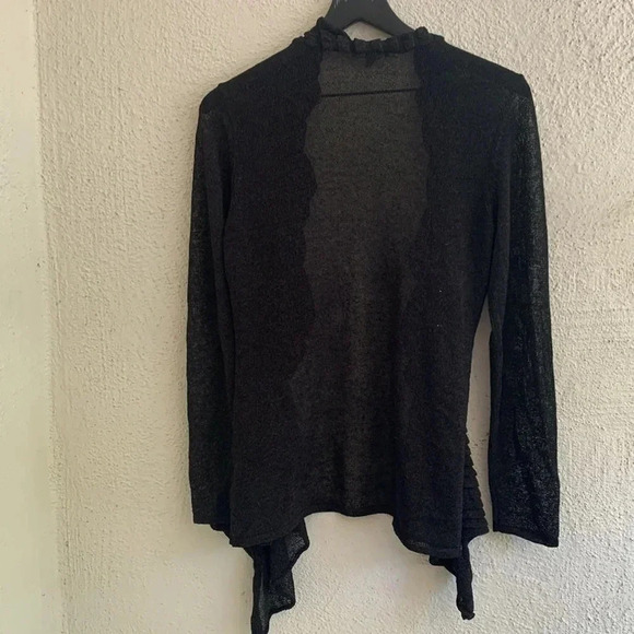 Eileen Fisher Black Ruffle Open Front Cardigan Top Rayon Linen Size Small - Picture 7 of 7